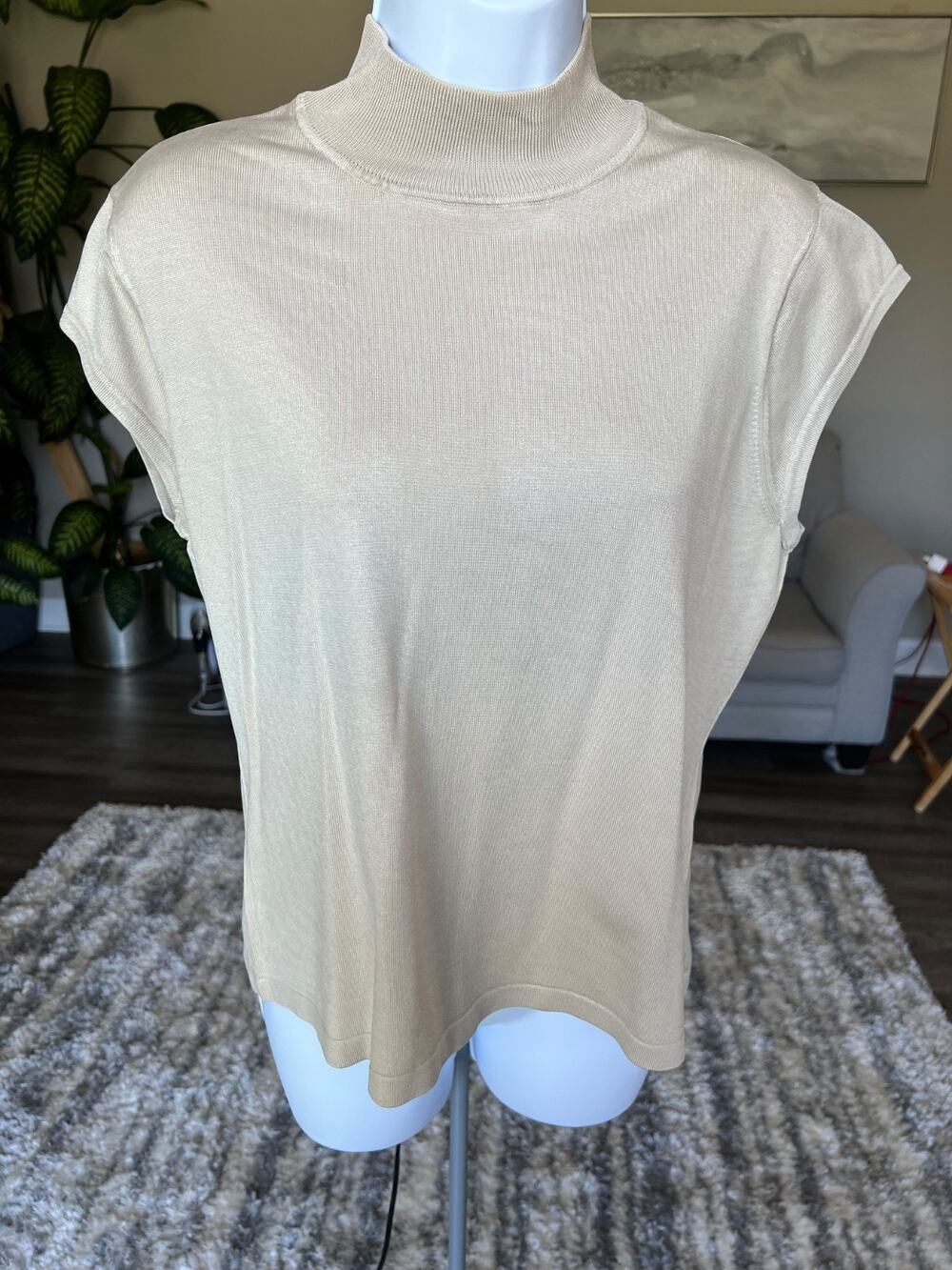 Jones New York Sleeveless Silk Turtleneck Pullover Sweater Womens Large #841